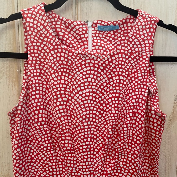 J McLaughlin Shift Sheath Sleeveless Dress Small Red Dot Print Back Zip … - Picture 2 of 5